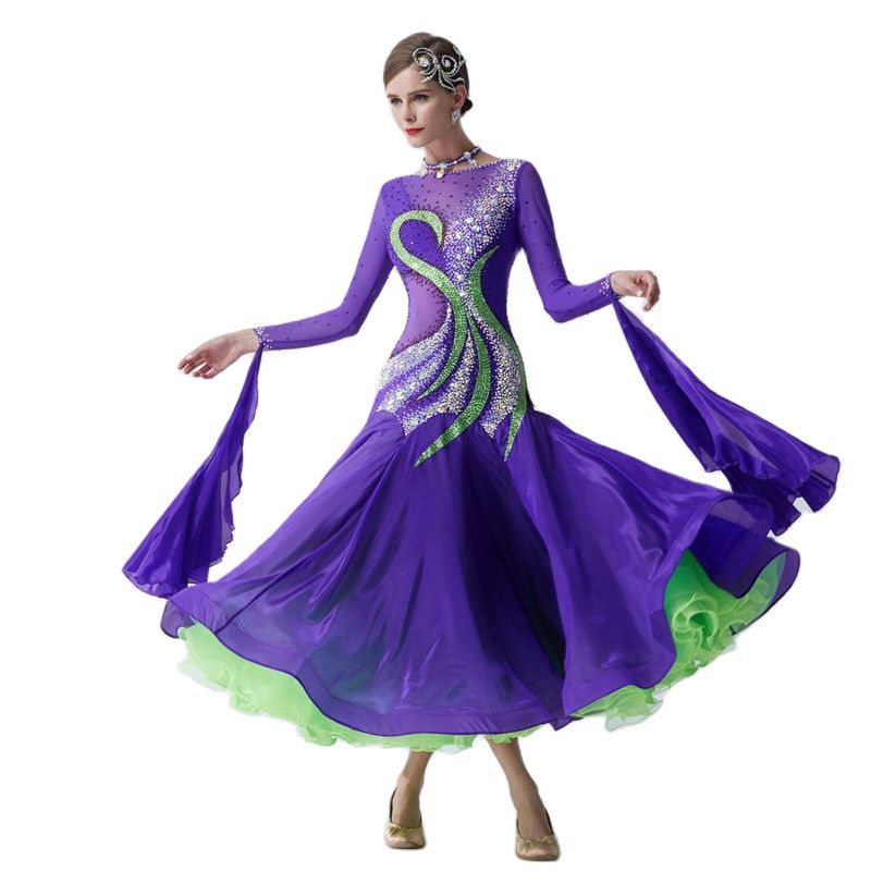 B-19442 볼룸 댄스 경연 대회 드레스 여성 표준 댄스 드레스 스판덱스 볼룸 댄스 드레스 표준 사용자 정의 크기